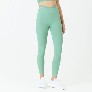 Gigi C ribbed leggings sz S ballet core green waist bow tie active